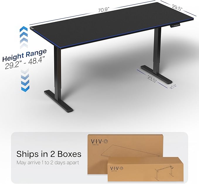 VIVO Electric 71 x 30 in Standing Desk with Full-Size RGB Mouse Pad, Memory Height Adjustment, 1B Series, Holds 220 lbs, Black Top Black Frame, DESK-KIT-1B7BP
