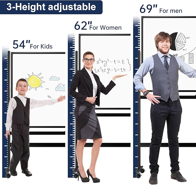 Large Dry-Erase Rolling Magnetic Whiteboard - 48 x 32 Inches Dry Erase Board with Stand Height Adjust Double Sides Mobile White Board Easel on Wheels with 25 Sheets Paper Pad Office, Home & Classroom
