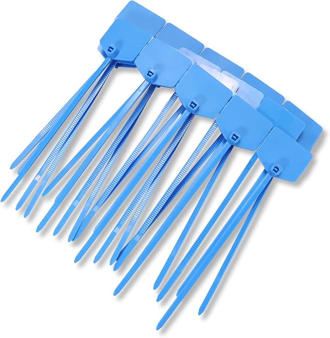 Waterproof Shipping Tags - Self Locking Nylon Writable Marker Ties for Luggage Identification, Plastic Straps Label Mark, Seal Zip Tie for Labeling - 100pcs (Blue)