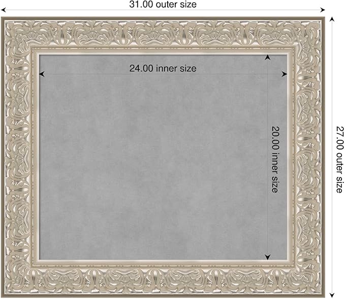 Amanti Art Silver Framed Magnetic Board 27x31 Medium Vision Board for use with Magnets, 100% Metal Sheet to Display Items as Office Decor or for Home Organization in mudroom, Kitchen or Kids Room