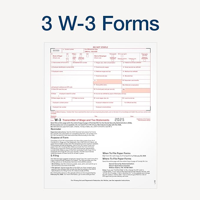 Adams W-2 Forms 2025, 6-Part Kit for 12 Recipients, Includes 12 Envelopes, 3 W-3 Forms, QuickBooks Compatible, eFile Access and Printing Through Adams Tax Forms Helper Software (1017237)