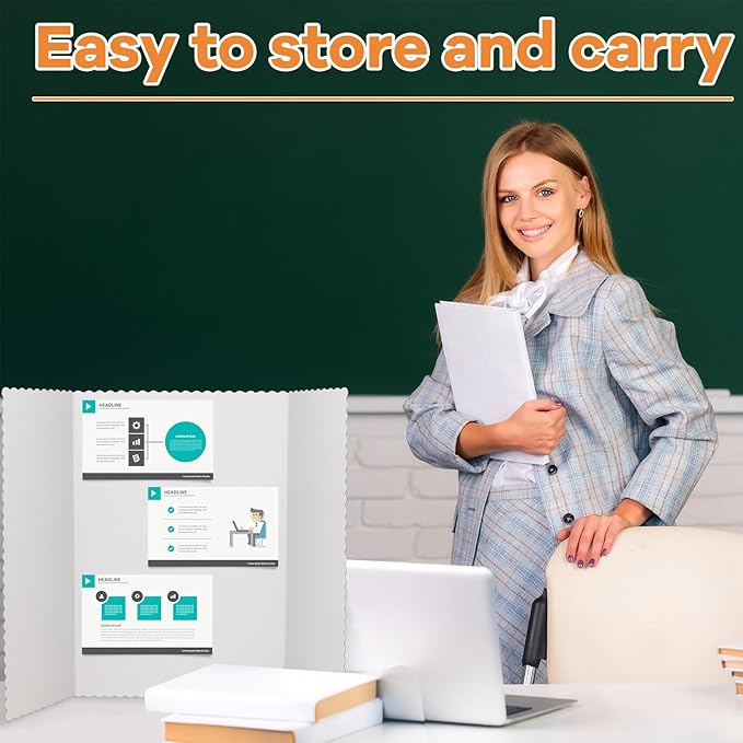 Henoyso 12 Pcs 22 x 38 Inch White Trifold Poster Board Large Tri Fold Presentation White Display Board Foldable Paperboard for Science Fair School Business Project Exhibition