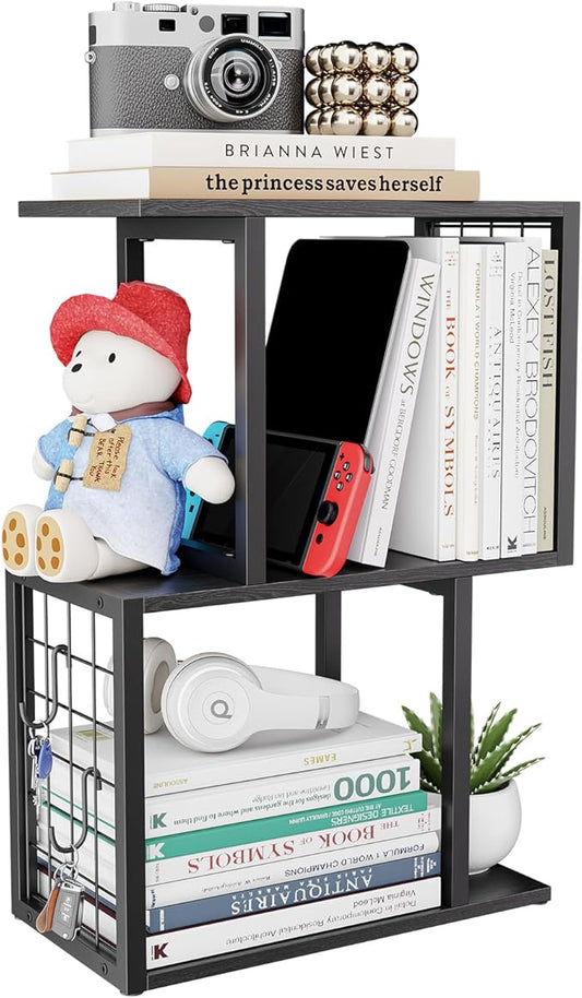 Vfelf Bookshelf Desk Organizer，3-Tier Shelf for Top of Desk Workspace Organizers for Office Accessories, Black
