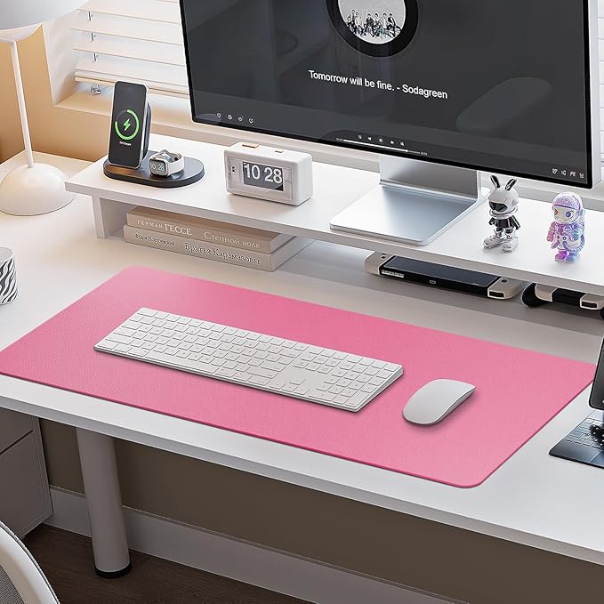 Boutilon Leather Desk Pad Protector,Non-Slip Mouse Pad,Laptop Desk Pad,Office Mouse Mat,Waterproof Leather Desk Blotter,Desk Writing Pad for Office and Home (S-Rose Pink,24"x 14")