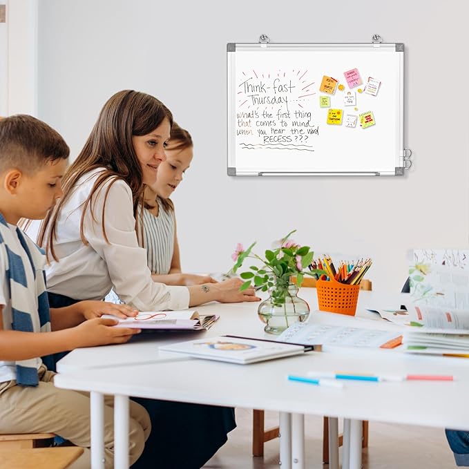 AMUSIGHT Dry Erase Board White Board, 16'' x 12'' Double-Sided Magnetic Whiteboard for Wall, Hanging Mounted Whiteboard Silver Aluminium Frame for Home, School, Office, Kitchen