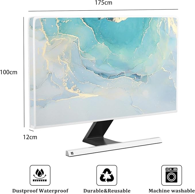 Baocicco Blue Green Marble TV Display Screen Cover 75 Inch Creative Anti-Static Dustproof Monitor Accessories Laptop LCD Cover Modern Screen Television Decoration for LED LCD OLED TVs