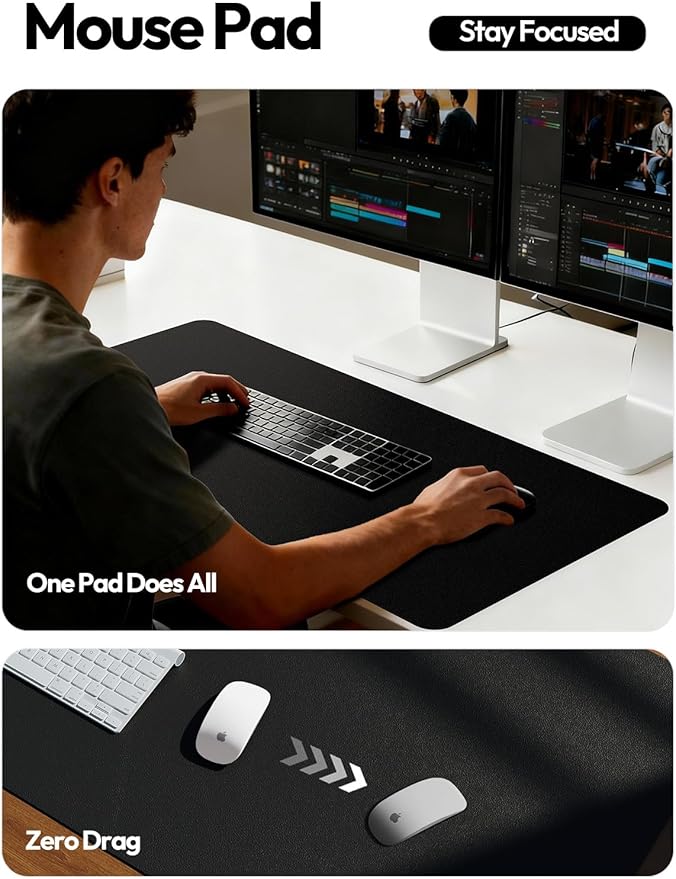 YSAGi Leather Desk Protector, Office Mat, Large Mouse Mat, Non-Slip PU Leather Blotter, Laptop Desk Mat, Waterproof Writing Pad for Office and Home (Black, 31.5" x 15.8")
