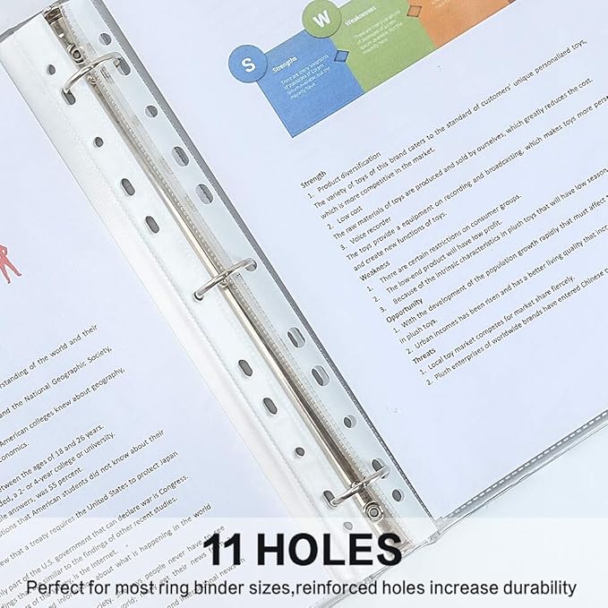 Sheet Protectors, HERKKA 800 Pack Heavy Duty Clear Plastic Page Protectors Sheet Reinforced 11-Hole Fit for 3 Ring Binder Fits Standard 8.5 x 11 Paper, 9.25 x 11.25 Top Loaded, Acid Free