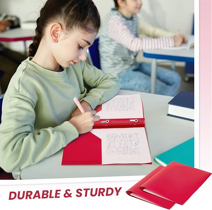 Lincia 100 Pcs Plastic Folders with Pockets and Prong Folders with Prongs 2 Pockets for Office, School for Students, Teachers, Office Workers(Red)