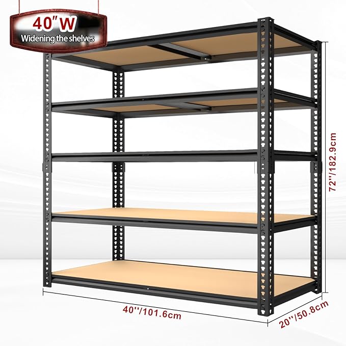 ZEUKMXOO Garage Racks for Storage，5-Tier Adjustable Garage Shelving Storage Shelves,2400LBS Capacity Heavy Duty Shelving for Carport Warehouse Basement,72" H x40 W x20 D