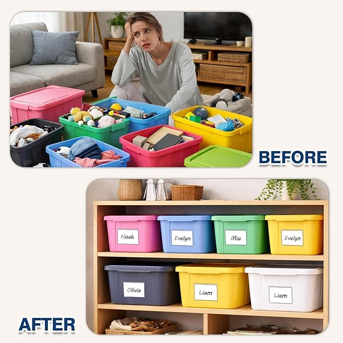 H4D 24 Pack Labels for Storage Bins, 3" x 5" Plastic Clear Adhesive Index Card Holders, Tote Label Pockets for Organizing Storage, Library Card, Shelves
