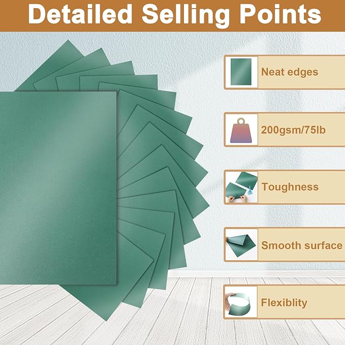Silunkia 100 Sheets Christmas Green Shimmer Cardstock 8.5 x 11 Craft Paper, 75lb Premium Paper Card Stock for DIY Card Making, Greeting Cards, Invitations, Birthday Decorations