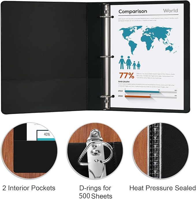 Comix Sturdy 2 Inch D-Ring Binders, 2'' 3 Ring Binder with Clear View Cover, 2.4mm-Thick, Holds 500 Sheets of 8.5" x 11" Paper, 6 Pack (Black)