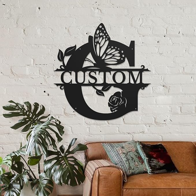 Personalized Custom Letter Name metal Signs,Custom Black Letter Monogram Wall Art Decor,Metal Signs Plaques Outdoor wall Decorative Signage (G)