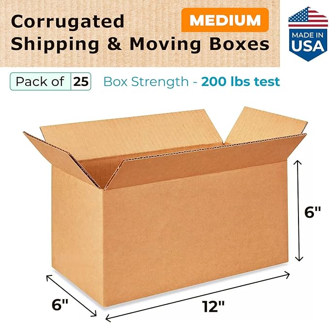 IDL Packaging - B-1266-25 Small Corrugated Shipping Boxes 12"L x 6”W x 6"H (Pack of 25) - Excellent Choice of Strong Packing Boxes for USPS, UPS, FedEx Shipping