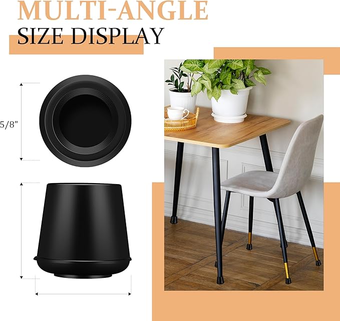 VOCOMO 5/8" Round Rubber Chair Leg Tips Caps, 16 Pack Small Chair Leg Floor Protectors Small Furniture Legs Caps Non Slip Reduce Noise for Hardwood Floors (Black, Fit: 16mm to 17mm)