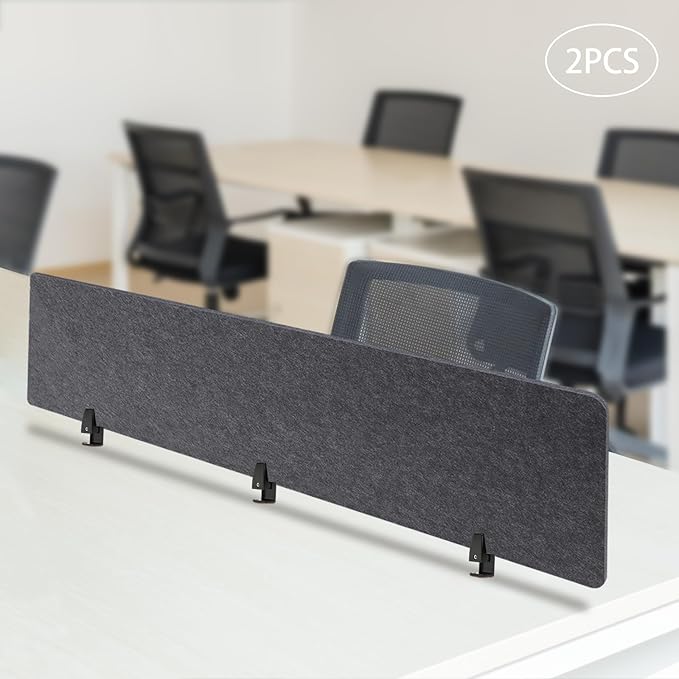 2pcs Privacy Panel, Standing Desk Divider 60"x16" Desktop Office Furniture Partitions, Clamp-On Acoustic Desk Divider Mounted Privacy Panel to Reduce Noise and Visual Distractions (Dark Grey)
