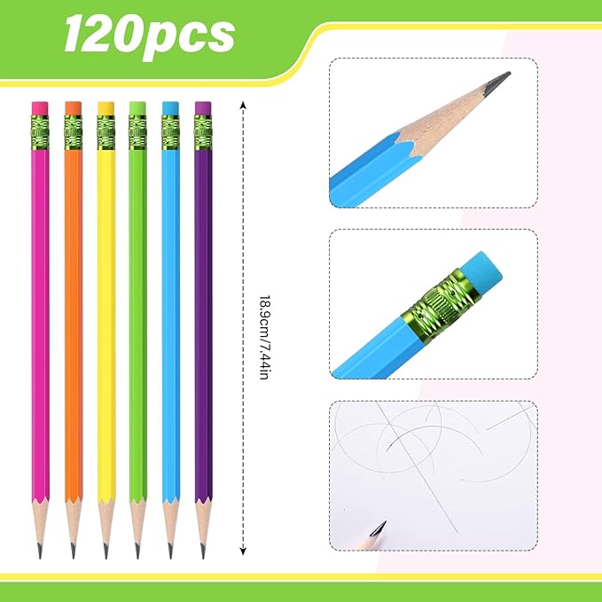 TecUnite 120 Pcs #2 HB Pencils with Eraser No 2 Unsharpened Wooden Hexagonal Pencils for Adults Gifts for School Exam art Learning Office Sketching(Rainbow Colors)