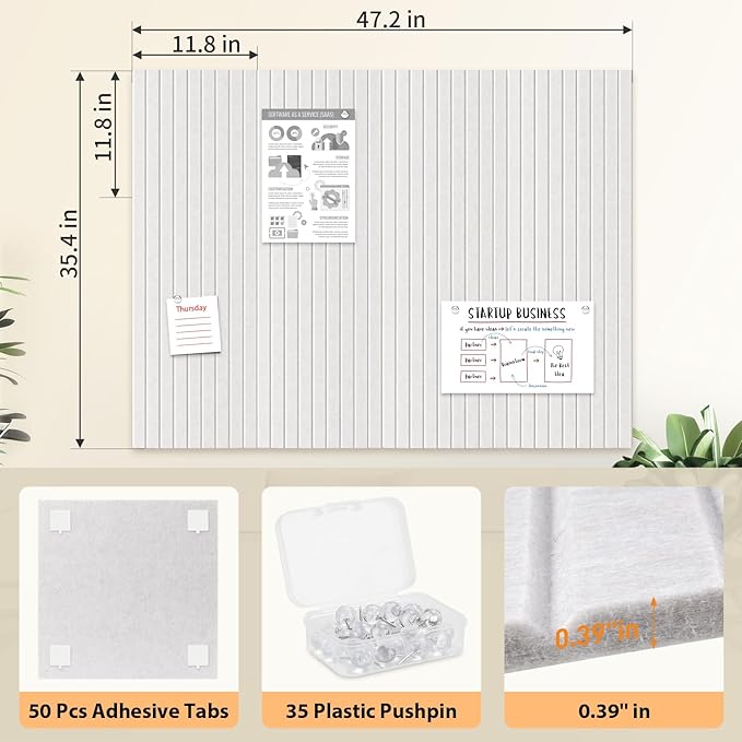 Smarpau Large Cork Board for Walls, 48"x36" Bulletin Board, 12 Pack Slat Felt Wall Tiles with Pushpins Removable Security Tabs, Pin Board for Office Wall Organizer Protector -Light Camel