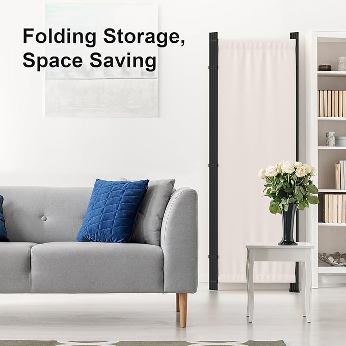 Kecreque Room Divider 4 Panel Partition Room Dividers & Folding Privacy Screens w/ 3 Metal Feet,88" W Portable Wall Doubles as a Dressing Screen Wall Divider for Office Bedroom Children's Room,White