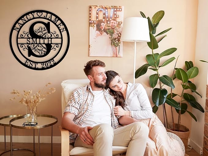 Custom Last Name Sign Personalized Family Name Sign Monogram Wall Decor Personalized Metal Sign Initial Split Letter Monogram Sign Custom Name Sign Personalized Wedding Gift