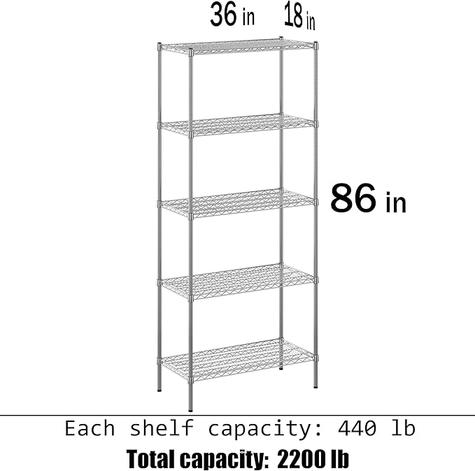 Regal Altair 18" Deep x 36" Wide x 86" Height Wire Shelving Kit | 5-Tier | NSF Commercial Storage Rack Unit