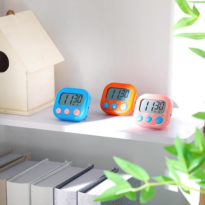 Weewooday 12 Pcs Digital Kitchen Magnetic Timer Bulk Classroom Count up Countdown Timer Large Digits Egg Loud Alarm Cute Desk Stopwatch for Teacher Kids Cooking Office (Multicolor,Vibrant Style)