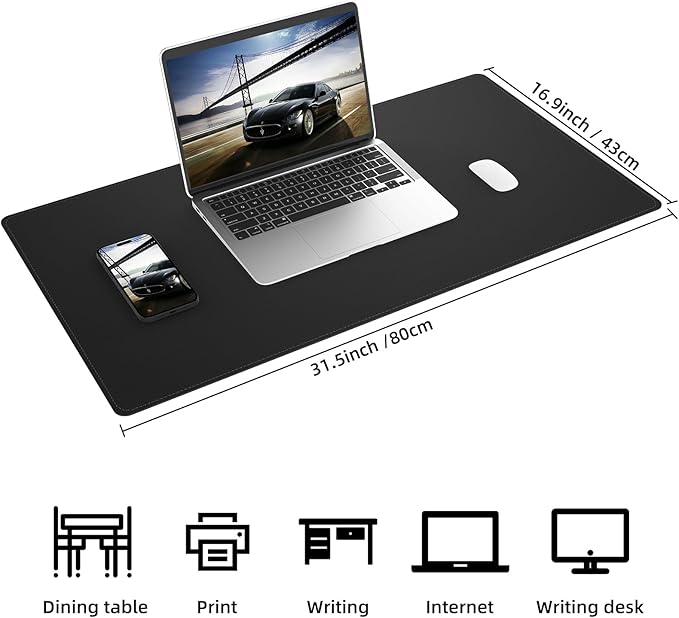 AFIING Dual-Sided Desk Pad, Natural Cork & PU Leather, Desk Mat Protector Non-Slip, Waterproof, Easy Clean,Large Mouse mats for Office and Home Work(Black, 31.5"x17")