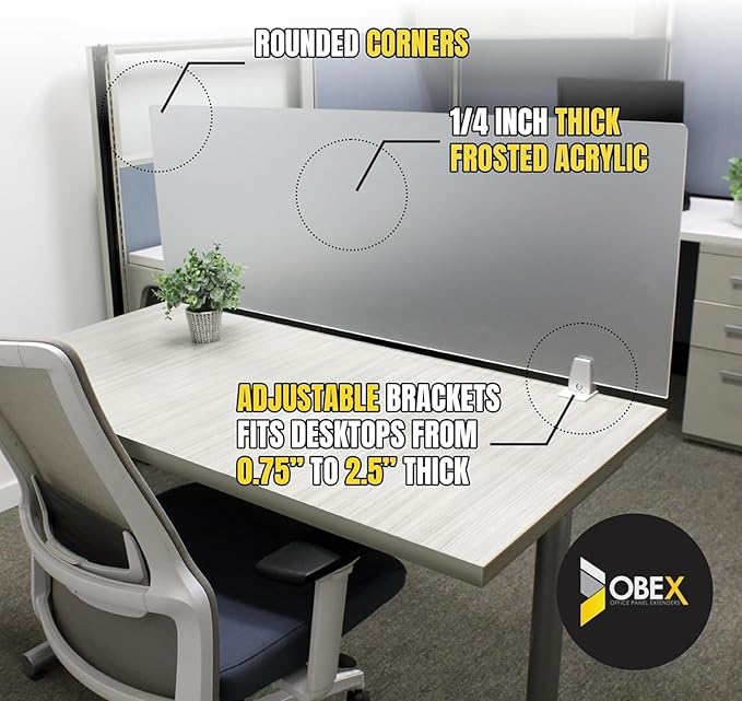 OBEX Frosted Acrylic Desk Mounted Privacy Panel, 18" x 36", Frosted