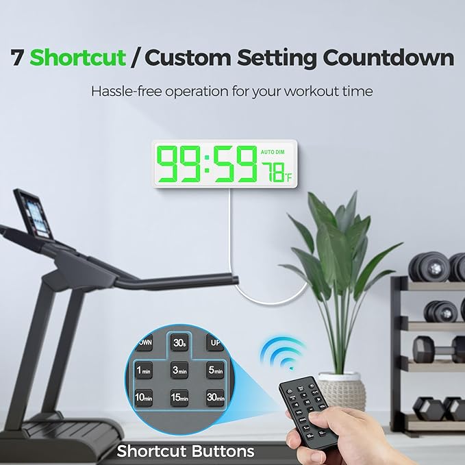 REACHER 16.5" Large Digital Wall Timer Clock with Countdown Timer, Auto Dimmer, Temperature, Remote Control, LED Wall Clock for Home Decor, Living Room, Office, Gym, Classroom, White