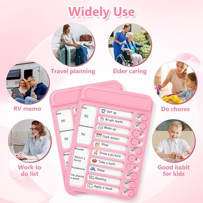 Audab 2Pcs Dry Erase Chore Chart for Kids, Magnetic Checklist Board, My Chores Slider Chart to Do List Board, Routine Reward Chart Schedule Board Task Tracker for Home Refrigerator, Wall, Desk (Pink)
