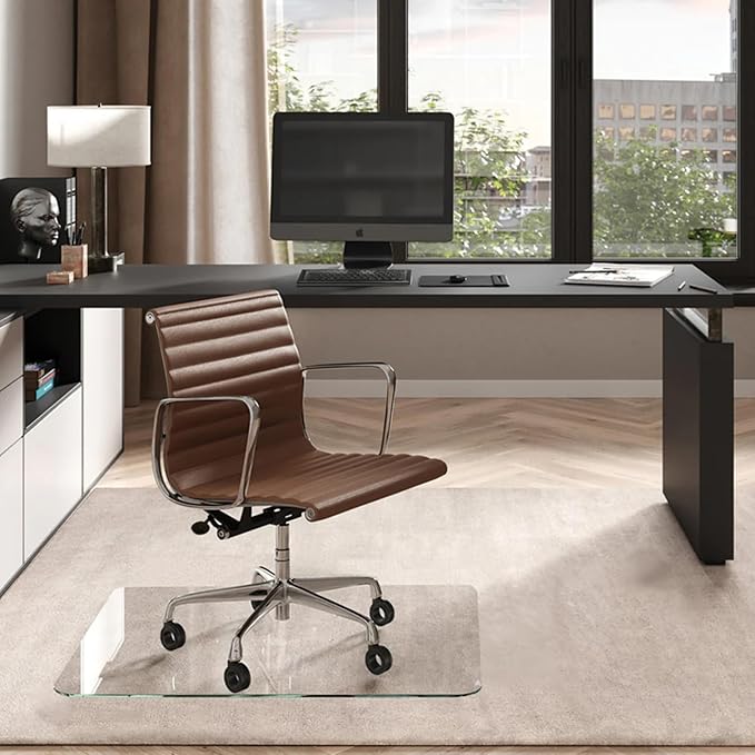 Vitrazza Glass Chair Mat 36” x 42” Superior ¼ Thick, Luminoso Low-Iron Ultra Clear, Certified Tempered Safety Glass, Delivers a Smooth Glide, Protects Carpet or Wood, Beautiful in Home or Office.