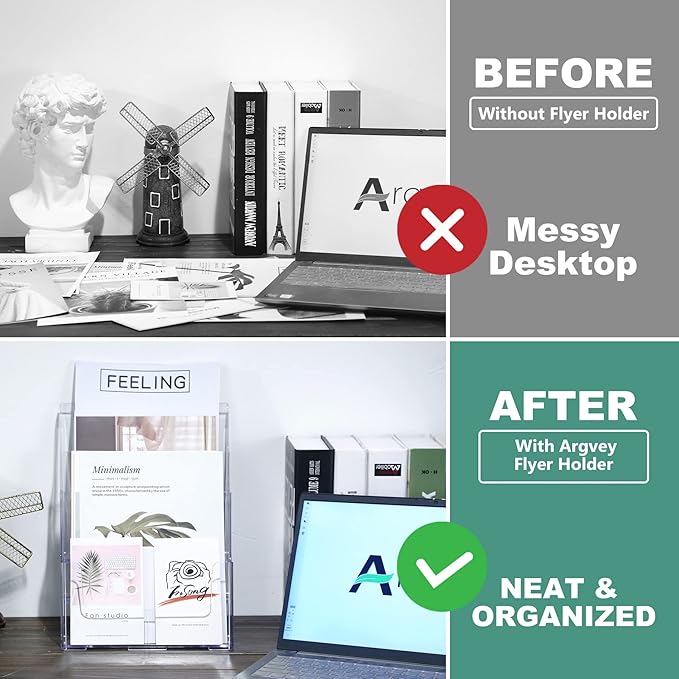 2 Pack Acrylic Brochure Holder 8.5 x 11 inches, 3 Tier Clear Brochure Display Stand with Removable Divider for Trifold 4 Inches Wide Pamphlet, Plastic Flyer Holder for Magazine, Literature, Booklet