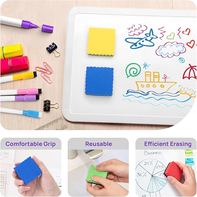 JEFURE 24 Pcs Mini Dry Erase Erasers, Magnetic Whiteboard Eraser, Magnetic Erasers for Dry Erase Board, Dry Marker Eraser, White Board Dry Erase for Whiteboard, Teacher, Home and Office (4 Color)