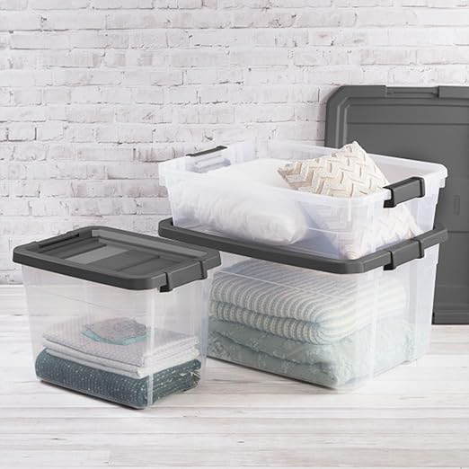 Sterilite 12-Pack Modular Stacker Box, Durable Clear Plastic Storage Bins with Latching Lids, 16 Quart - Stackable Organizing Container Boxes for Closet, Bathroom, and Office