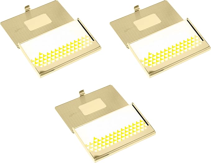 Stephanie Imports Set of 3 Slim & Minimalist Metal Business Card Holder Unisex Case (Gold Plate Ridges)