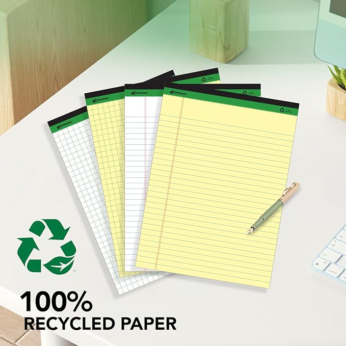 KAISA White Legal Pads Writing Pads Recycled Paper, 8.5"x14" Wide Ruled Lined Paper Perforated 50 sheets Hard Back Notepads Large Legal Pad Writing Tablet For Office Supplies (White 12pads)