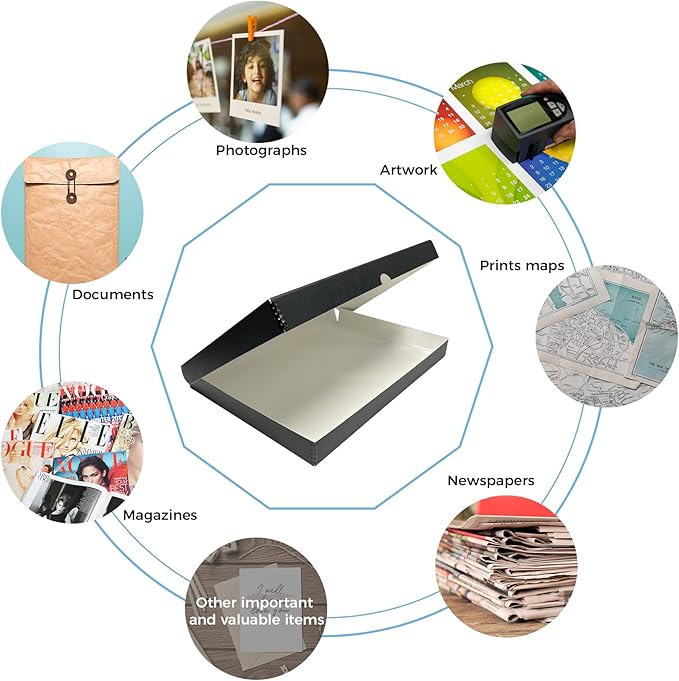 Lineco Folio Storage Box, Clamshell Design with Metal Edge. 13.5x19.5x1.75 Inches, Archival Boxboard, Preserve Photos, Cards, Magazines, Documents, Art, Ephemera, Family Records, Black, Pack of 1