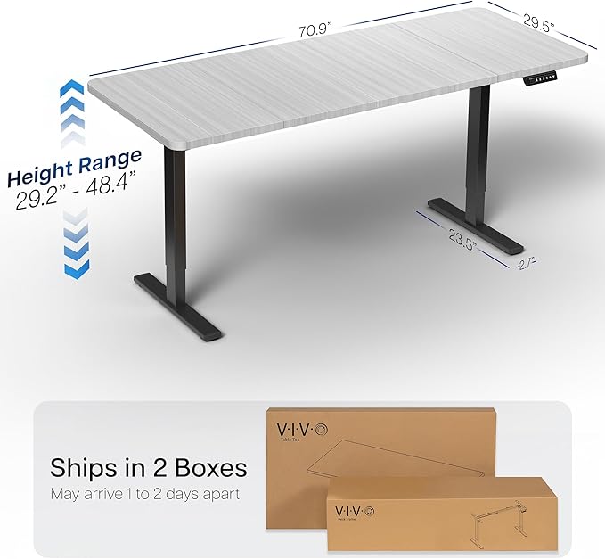VIVO Electric 71 x 30 in Standing Desk, Memory Height Adjustment, 1B Series, Holds 220 lbs, Dark Gray Top Black Frame, DESK-KIT-1B7G