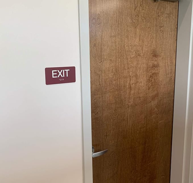 ADA Compliant Sign with Braille (6" x 3", Exit, Burgundy)