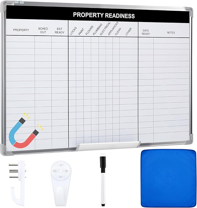 Lincia Property Readiness Dry Erase Whiteboard Magnetic Dry Erase Board with Lines Sliding Marker Tray Aluminum Frame White Board Planner for Wall Property Management Track Office Supplies(36" x 24")