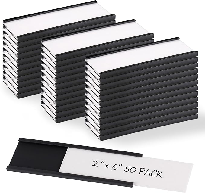 Realth C Channel Magnetic Label Holders 50 Pack 2" x 6" - Magnetic File Holder for Shelving, Storage Bins, Classroom, Office, Library, Supermarket