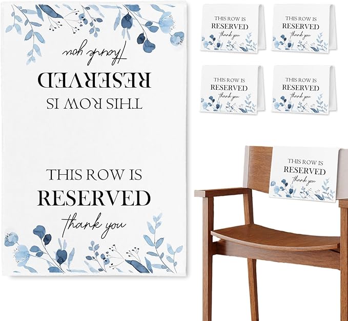 ChissNook Reserved Seating Chair Signs, This Row Is Reserved Pew Cloths Seating Placeholder for Church Pews, Wedding Decorations for Reception Parties Celebrations Event Meetings (Dusty Blue, 4 PCS)