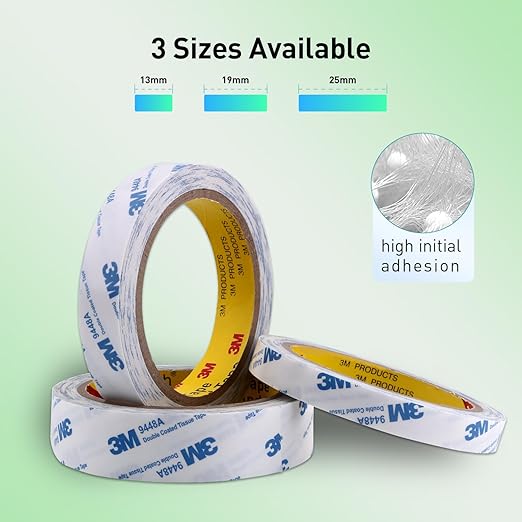 Double Sided Tape 9448A 3/4" x 33Ft Pack of 1 Made of 3M Super Sticky Adhesive Tape Ultra Thin Translucent Tissue Tape for Laptop Cell Phone Repairs Arts Crafts