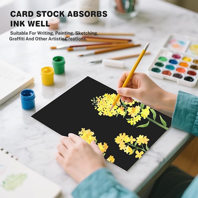 Cardstock 8.5 X 11, 40 Sheets Black Card Stock, 75lb/ 200gsm Copy Paper, Cardstock Printer Paper For Art, Drawing, Invitations, DIY Cards, Watercolor, Craft, Construction, School & Office Supplies