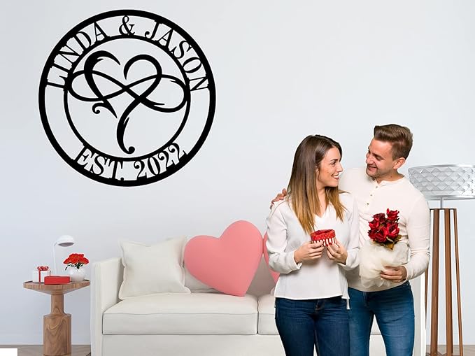 efcustomgifts Metal Infinity Heart Name Sign, Personalized Wedding Gifts, Custom Metal Wall Art, 18 Gauge Steel, Portrait Orientation, Wall Mount, 1 Count
