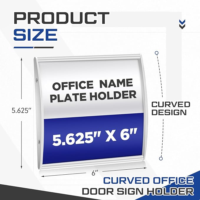 Yaocom Set of 5 Curved Name Plate Holder for Doors 5.625" x 6" Wall Mount Office Business Door Sign Holder Aluminum Sign Frame with Adhesive Tape Plastic Film for Office Business Display, Silver