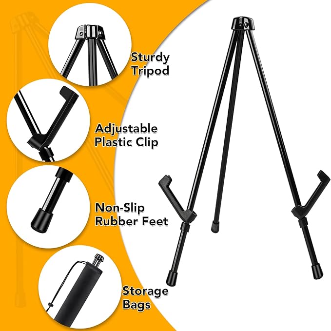 AROIC 12 Pack 14'' Tabletop Easels, Black Steel Table Top Easels for Display, Adjustable Portable Table Top Easel for Paintings, Signs, Posters,Frame Pictures(with 12 Bags)