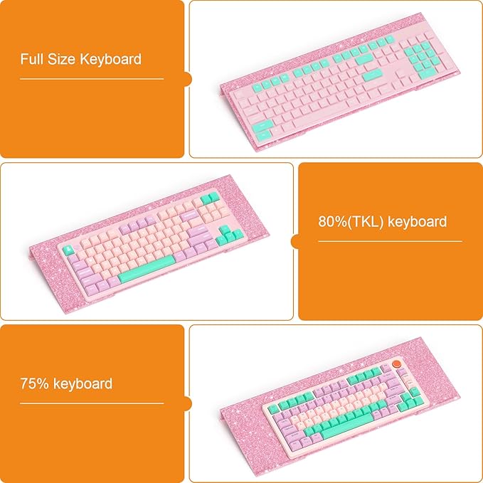 BEEGO Ergonomic Computer Keyboard Stand - Glitter Pink Acrylic Keyboard Riser Tilted Keyboard Holder Keyboard Tray with Pink Non-Slip Strip for Easy Typing at Home School Office Desk Accessories