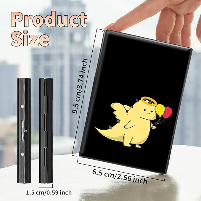 BWEGRHE Slim Credit Card Holder, Dinosaur RFID Blocking Metal Wallet for Men & Women, Aluminum Minimalist Hard Case Pocket-Sized Business Cards Organizer (Fits Up to 10 Cards)